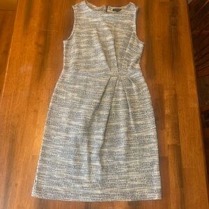 Banana Republic Dress 10 Blue White Tweed Textured Midi Sleeveless Pleated